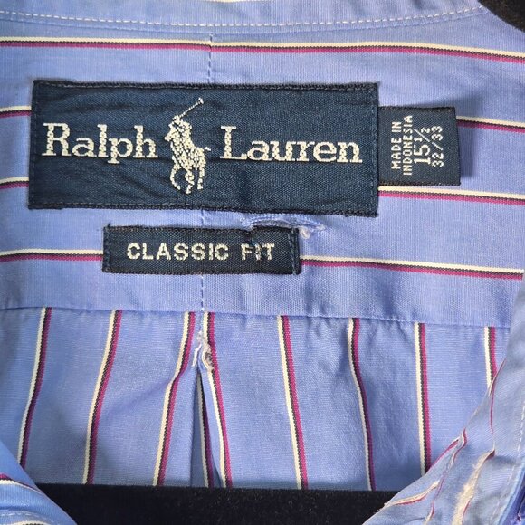 RALPH LAUREN BLUE LABEL LONG SLEEVE MENS BUTTON DOWN BLUE WITH WHITE &RUST 15.5 - Picture 4 of 5